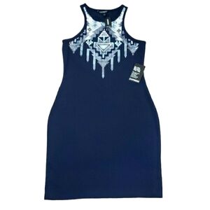 EXPRESS~Woman Size M~Navy Blue/Silver Sequin Mini Dress Sleeveless NEW.